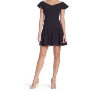 NWT Rebecca Taylor Women's Navy Blue Off Shoulder Texture Mini Cocktail Dress 6